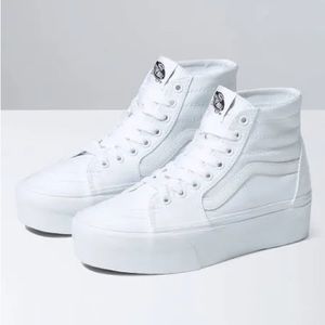 All white platform Vans